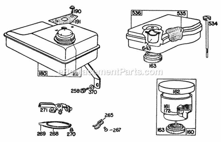 Air Cleaner Fuel Tank Diagram and Parts List for  Briggs and Stratton Engine